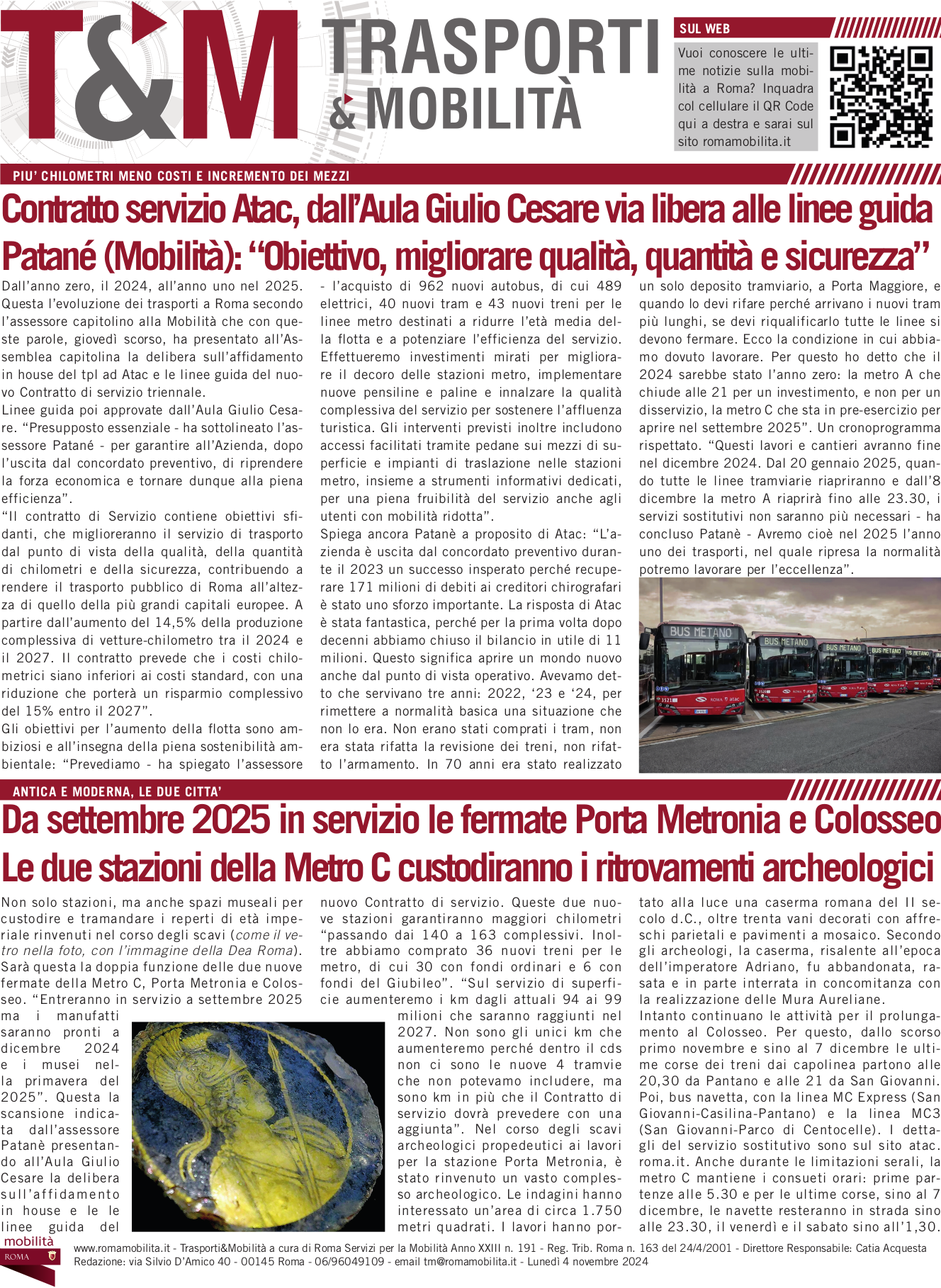 Contratto servizio Atac, dall’Aula Giulio Cesare via libera alle linee guida Patané (Mobilità): “Obiettivo, migliorare qualità, quantità e sicurezza”