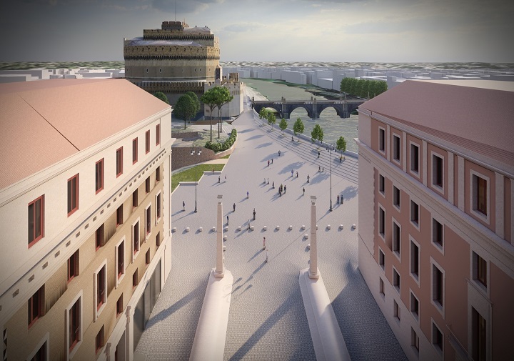 Il rendering del progetto di piazza Pia