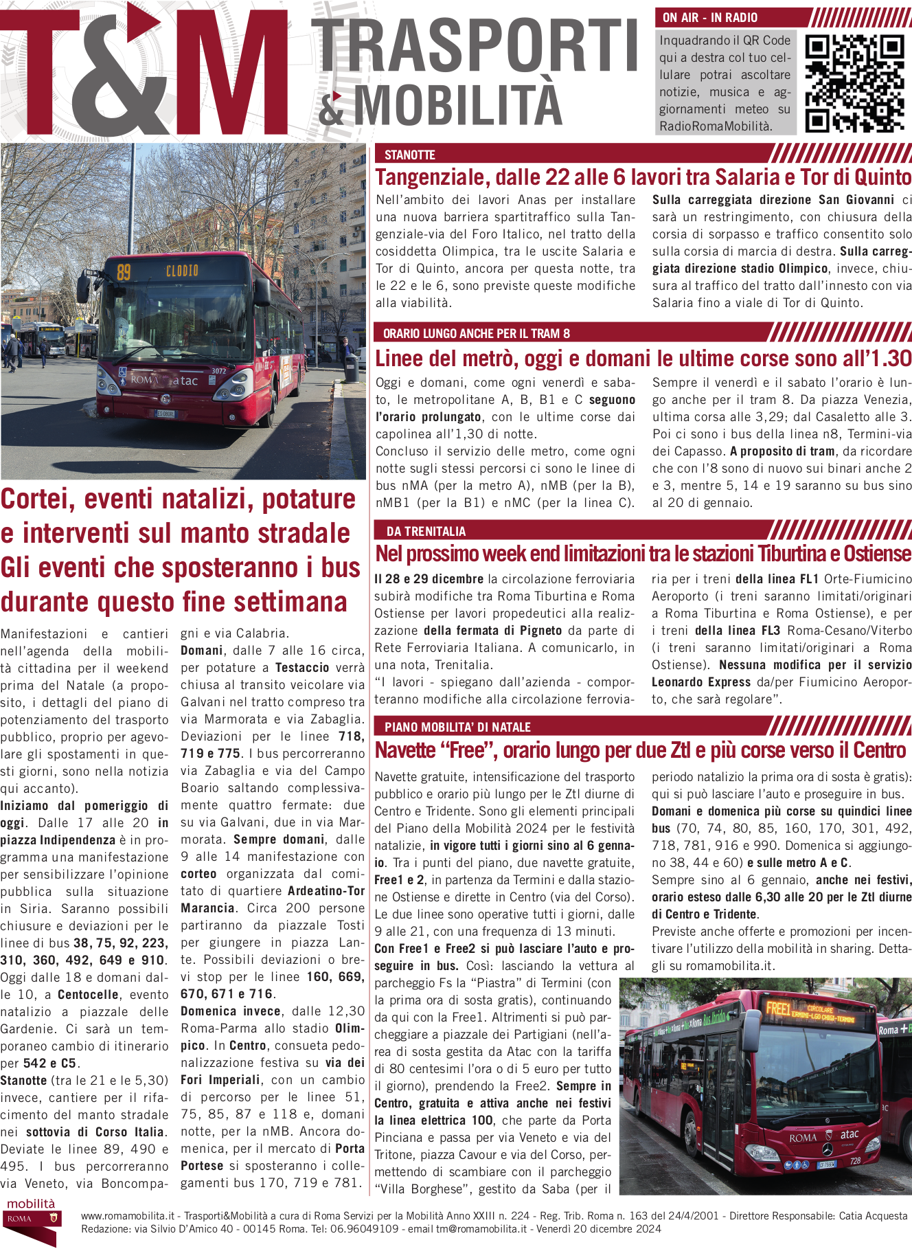 Cortei, eventi natalizi, potature e interventi sul manto stradale Gli eventi che sposteranno i bus durante questo  ne settimana