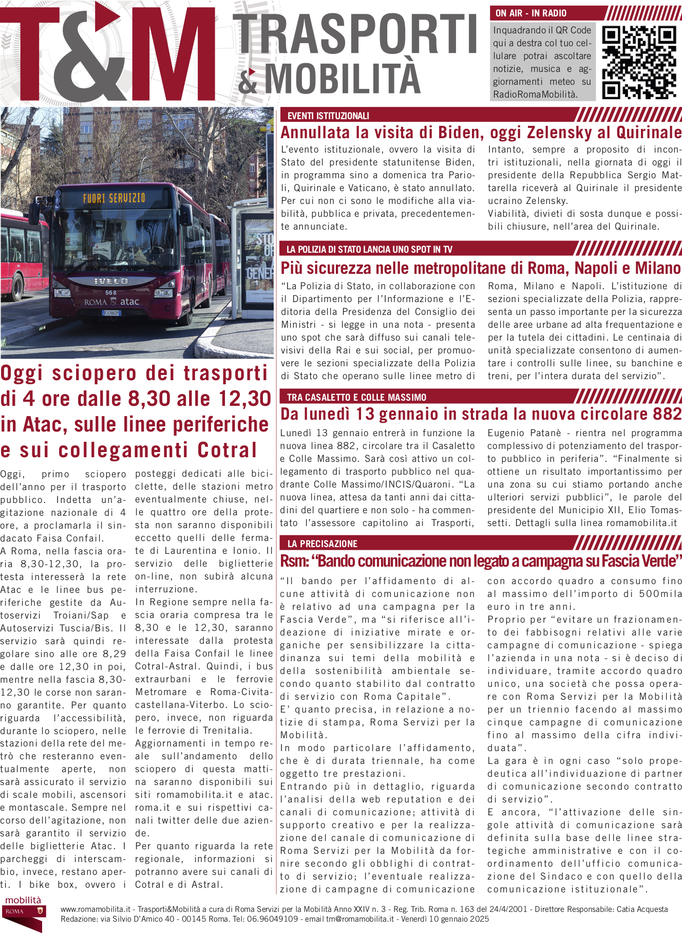 Oggi sciopero dei trasporti di 4 ore dalle 8,30 alle 12,30 in Atac, sulle linee periferiche e sui collegamenti Cotral