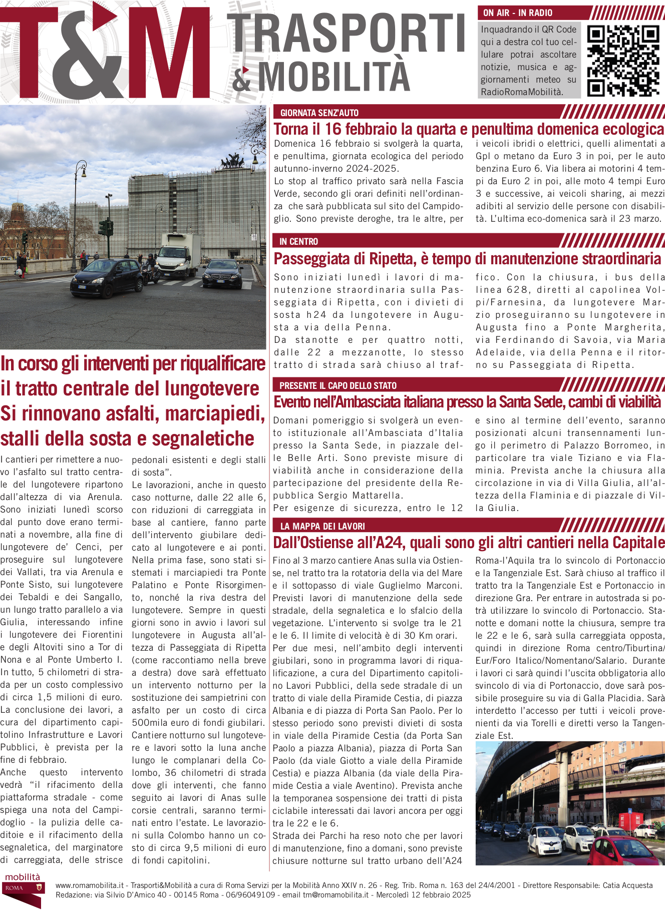 In corso gli interventi per riqualificare il tratto centrale del lungotevere Si rinnovano asfalti, marciapiedi, stalli della sosta e segnaletiche
