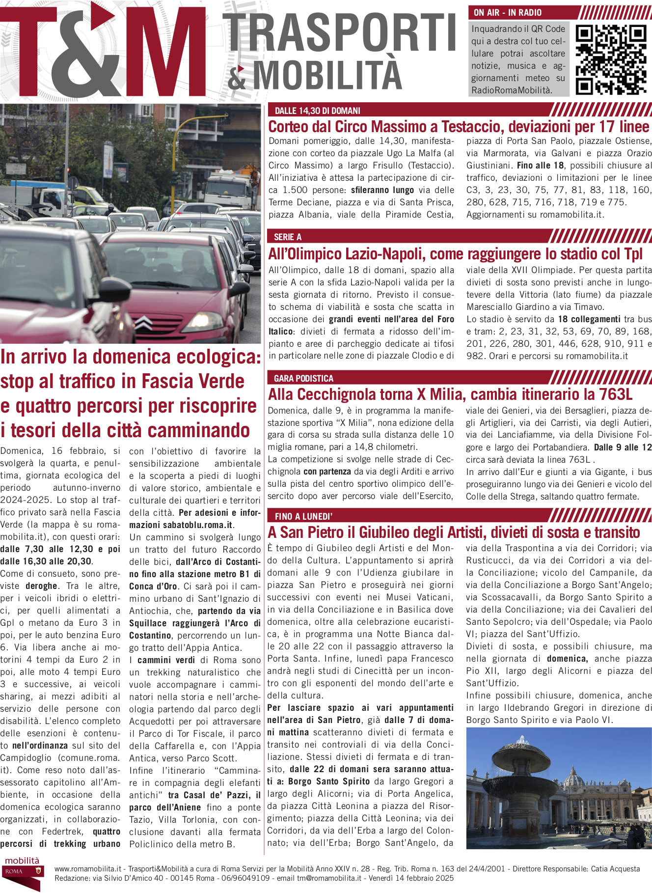 In arrivo la domenica ecologica: stop al traffico in Fascia Verde e quattro percorsi per riscoprire i tesori della città camminando