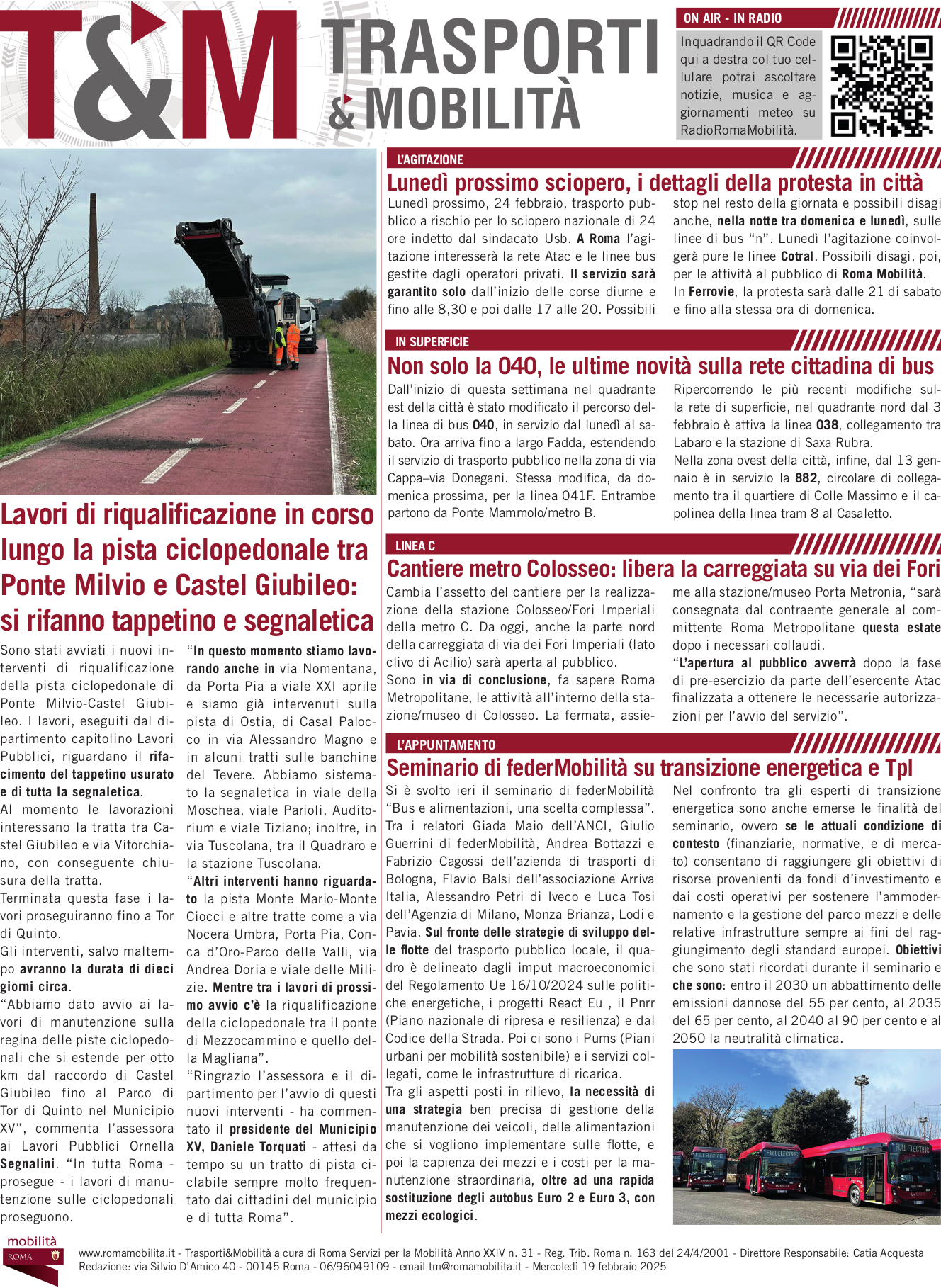 Lavori di riqualificazione in corso lungo la pista ciclopedonale tra Ponte Milvio e Castel Giubileo: si rifanno tappetino e segnaletica