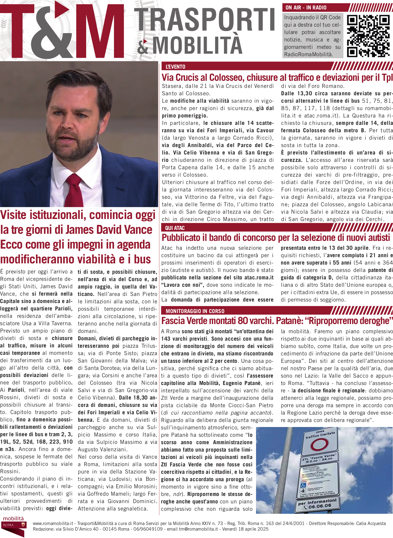 Visite istituzionali, comincia oggi la tre giorni di James David Vance Ecco come gli impegni in agenda modificheranno viabilità e i bus