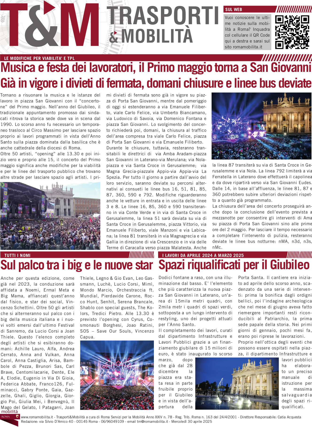Musica e festa dei lavoratori, il Primo maggio torna a San Giovanni Già in vigore i divieti di fermata, domani chiusure e linee bus deviate