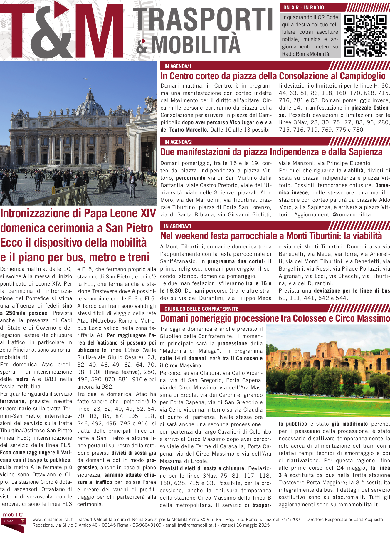 Intronizzazione di Papa Leone XIV domenica cerimonia a San Pietro Ecco il dispositivo della mobilità e il piano per bus, metro e treni