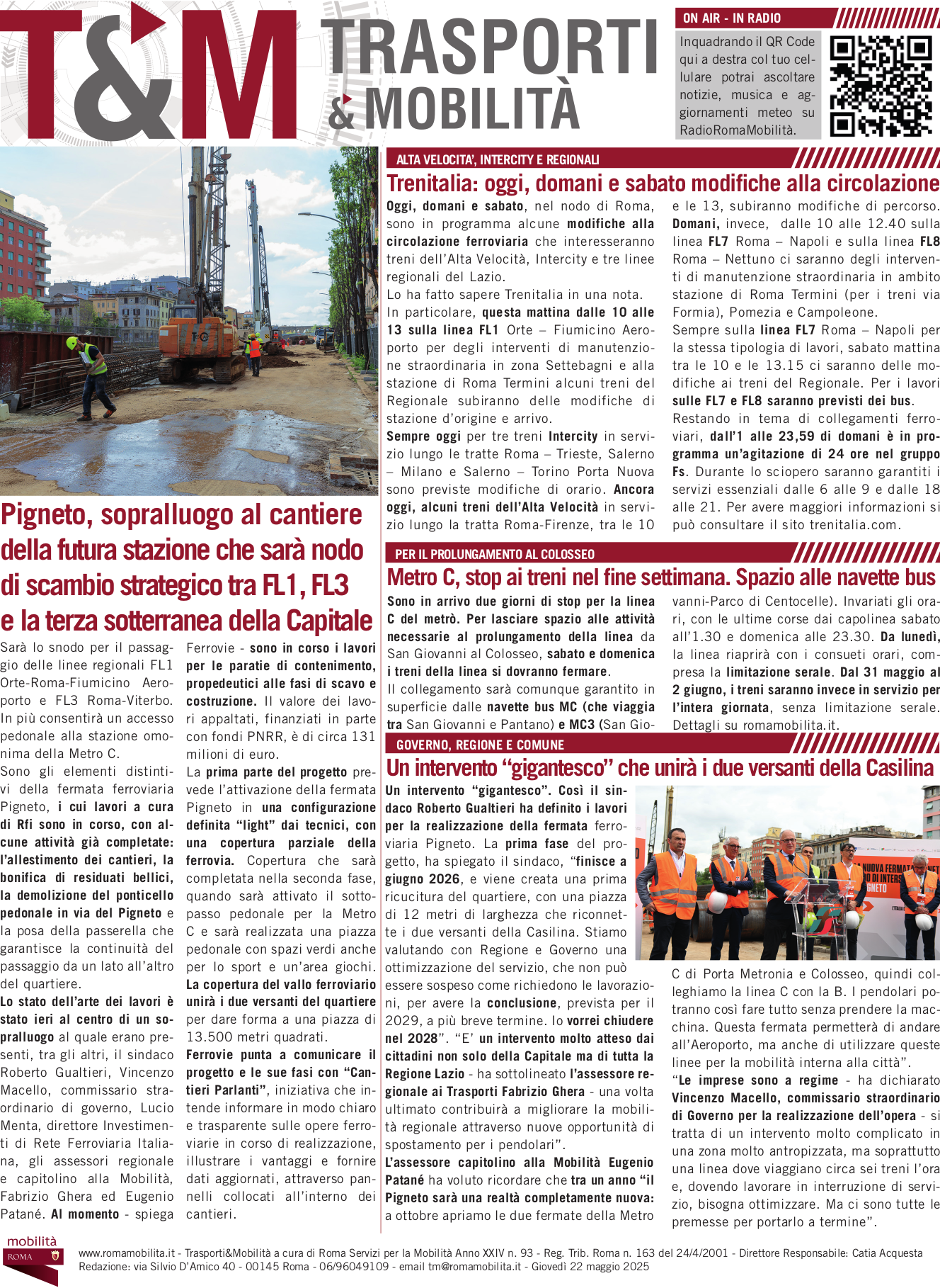 Pigneto, sopralluogo al cantiere della futura stazione che sarà nodo di scambio strategico tra FL1, FL3 e la terza sotterranea della Capitale