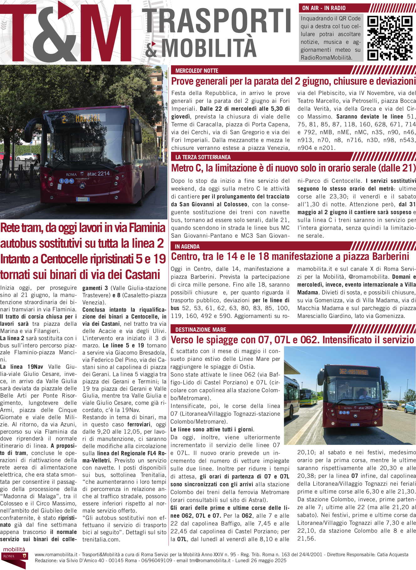 Rete tram, da oggi lavori in via Flaminia autobus sostitutivi su tutta la linea 2 Intanto a Centocelle ripristinati 5 e 19 tornati sui binari di via dei Castani