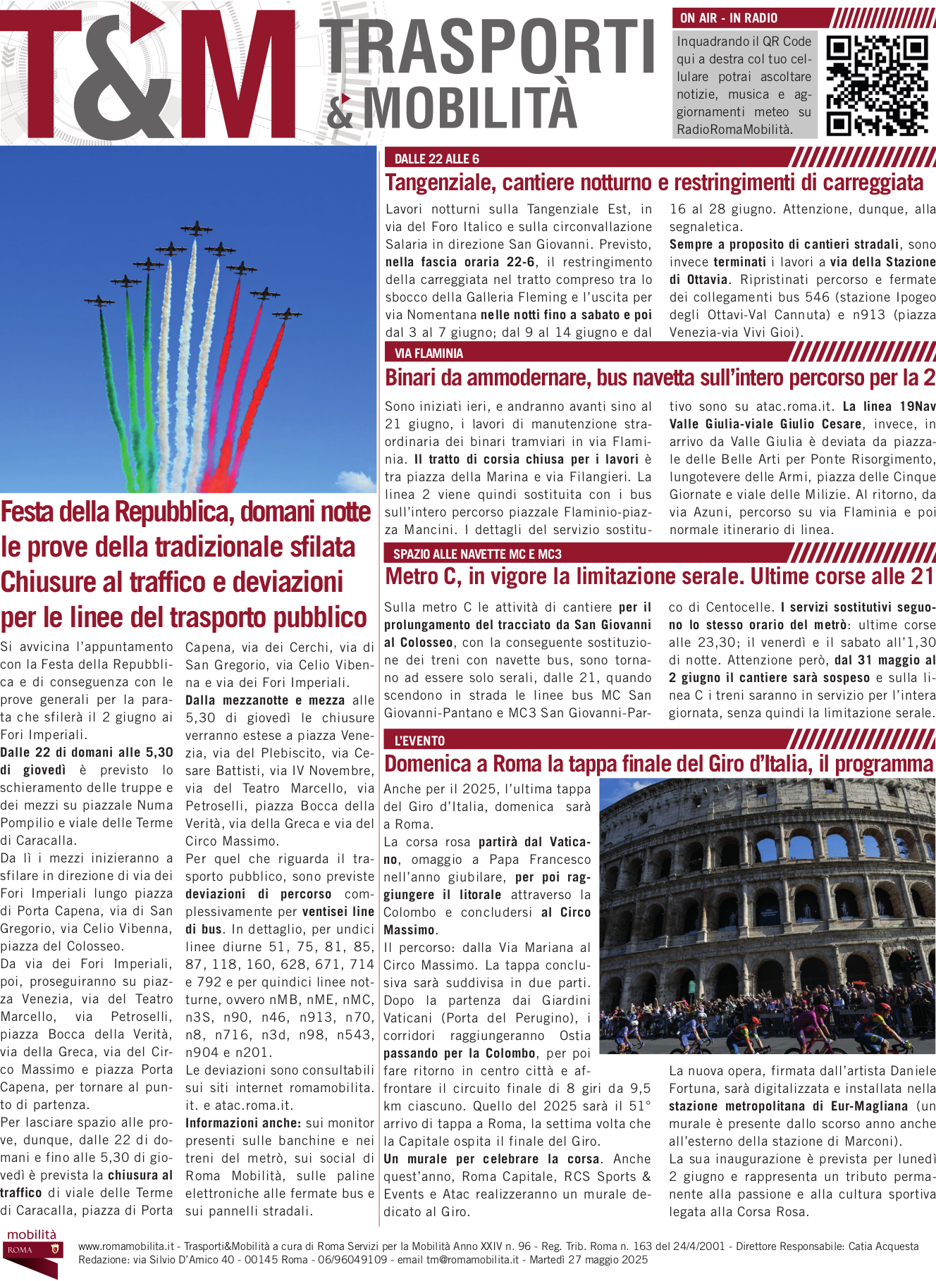 Festa della Repubblica, domani notte le prove della tradizionale s lata Chiusure al traffico e deviazioni per le linee del trasporto pubblico