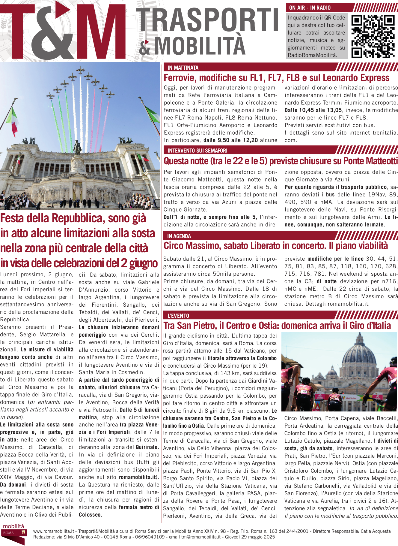 Festa della Repubblica, sono già in atto alcune limitazioni alla sosta nella zona più centrale della città  in vista delle celebrazioni del 2 giugno