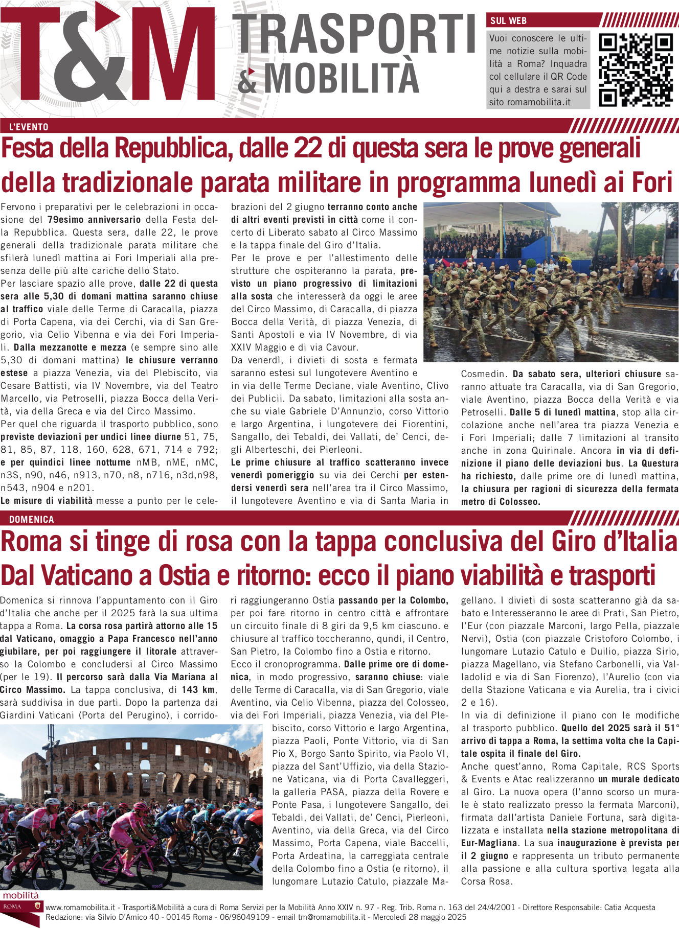 Festa della Repubblica, dalle 22 di questa sera le prove generali della tradizionale parata militare in programma lunedì ai Fori
