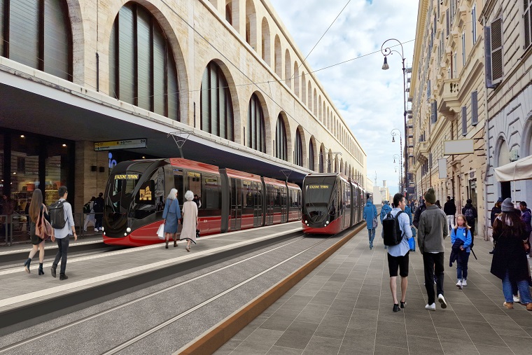 Il rendering della nuova tranvia a via Giolitti