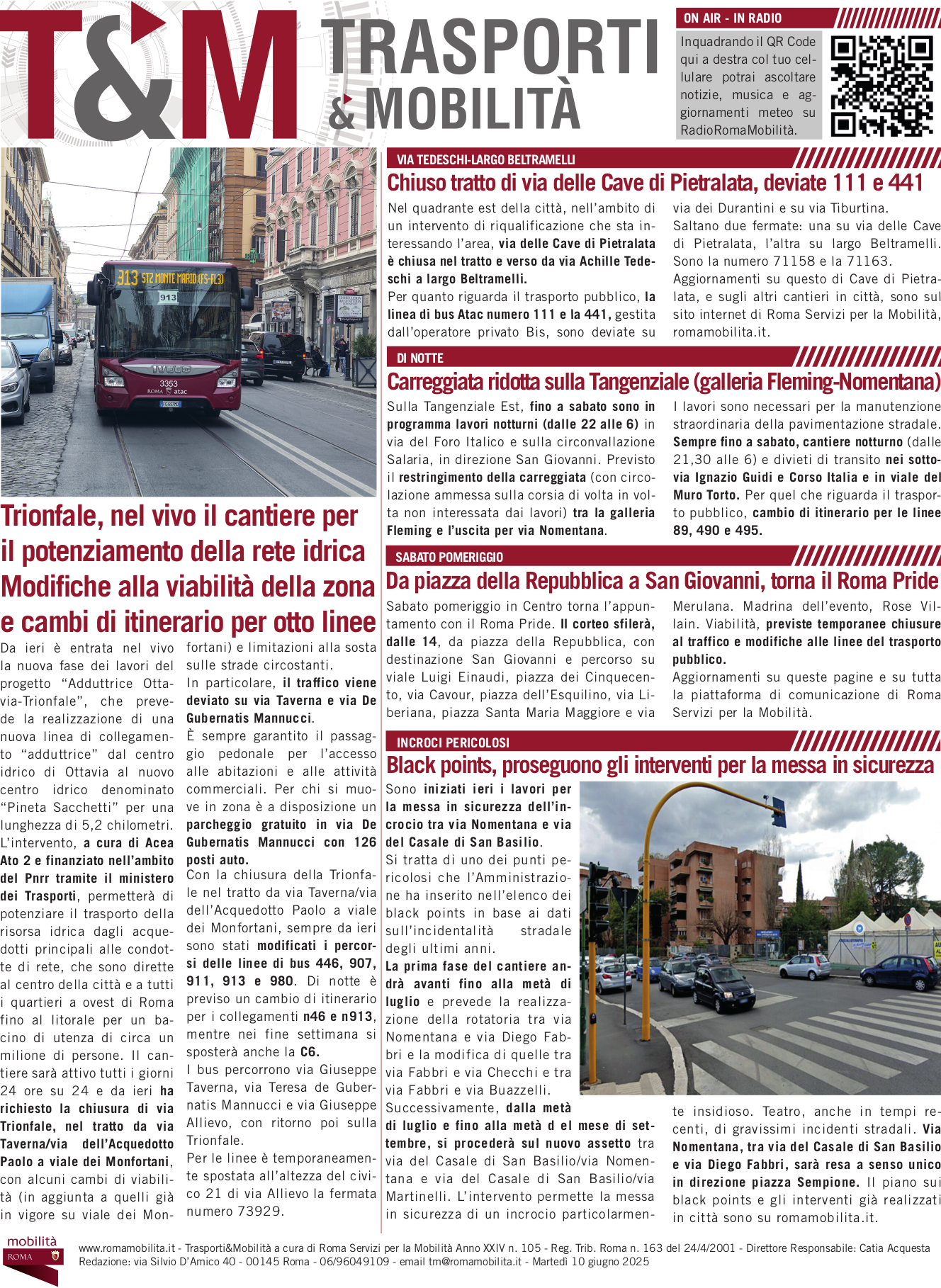 Trionfale, nel vivo il cantiere per il potenziamento della rete idrica Modi che alla viabilità della zona  e cambi di itinerario per otto linee