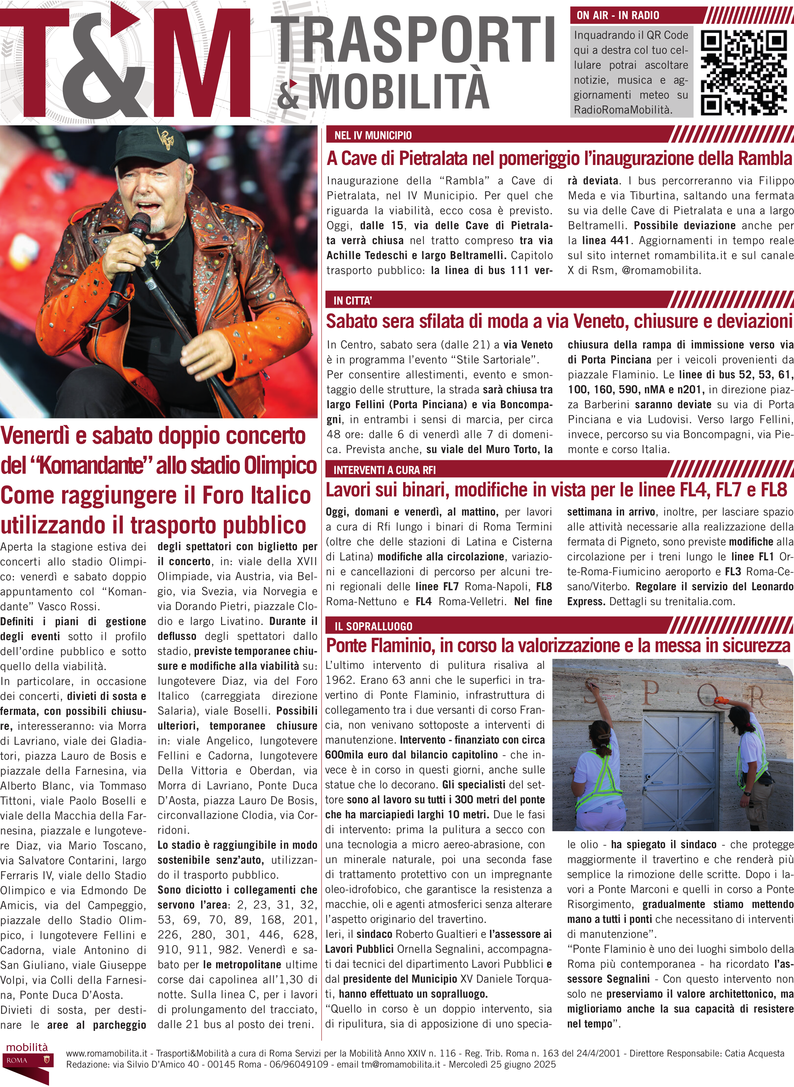 Doppio concerto di Vasco all'Olimpico venerdì e sabato