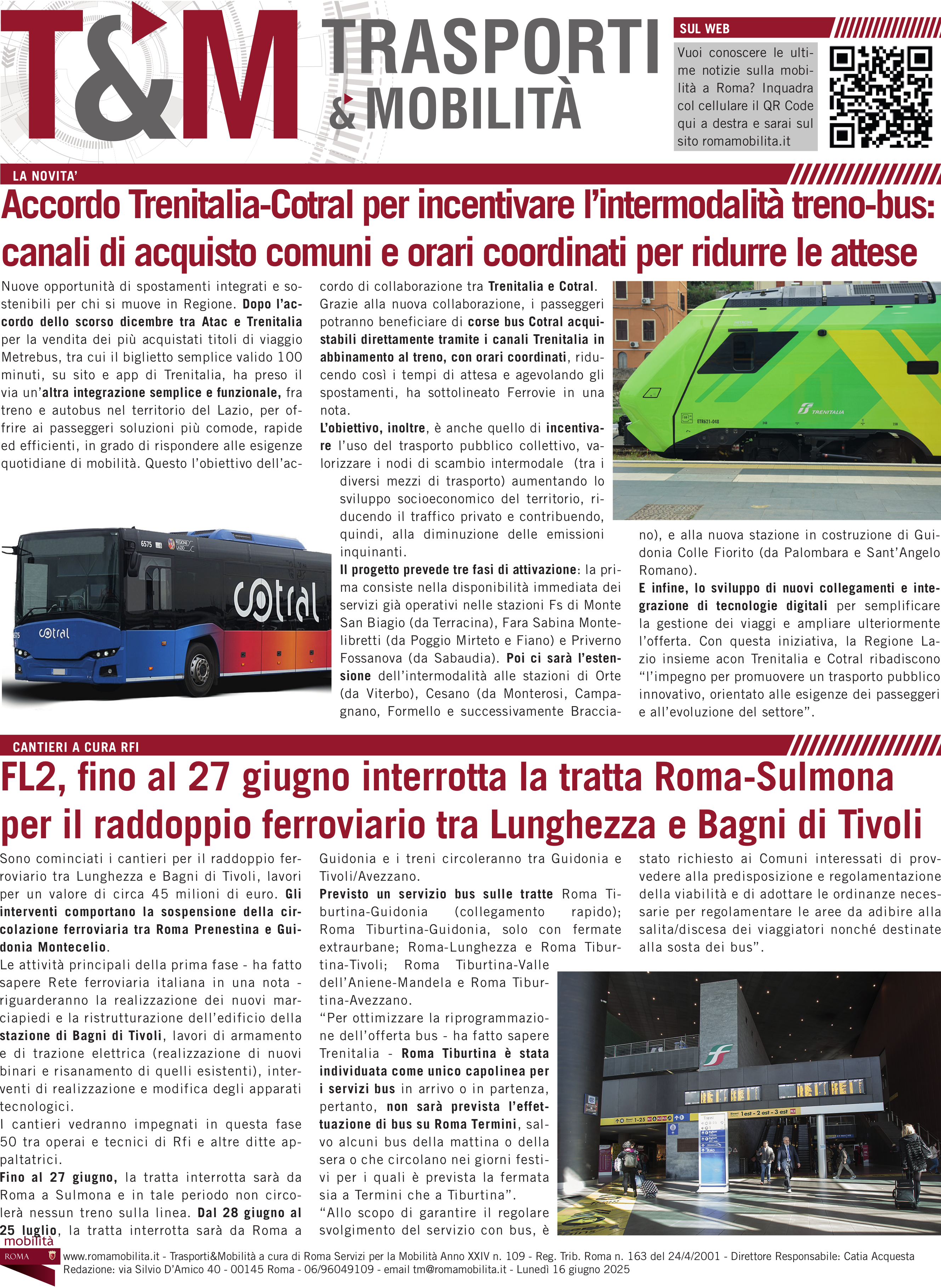 Accordo Trenitalia-Cotral per incentivare l'intermodalità treno-bus