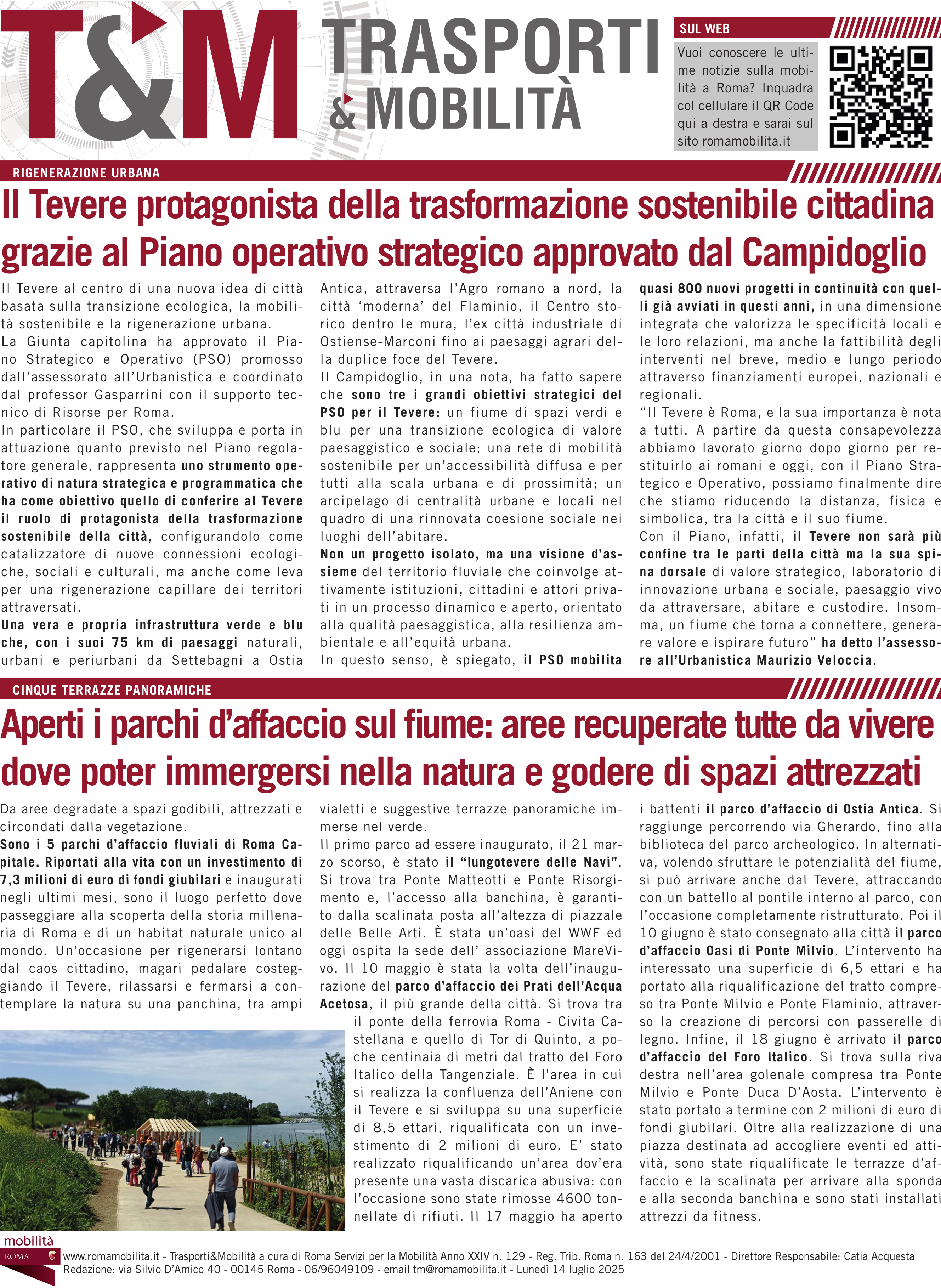 Il Tevere protagonista della trasformazione sostenibile di Roma