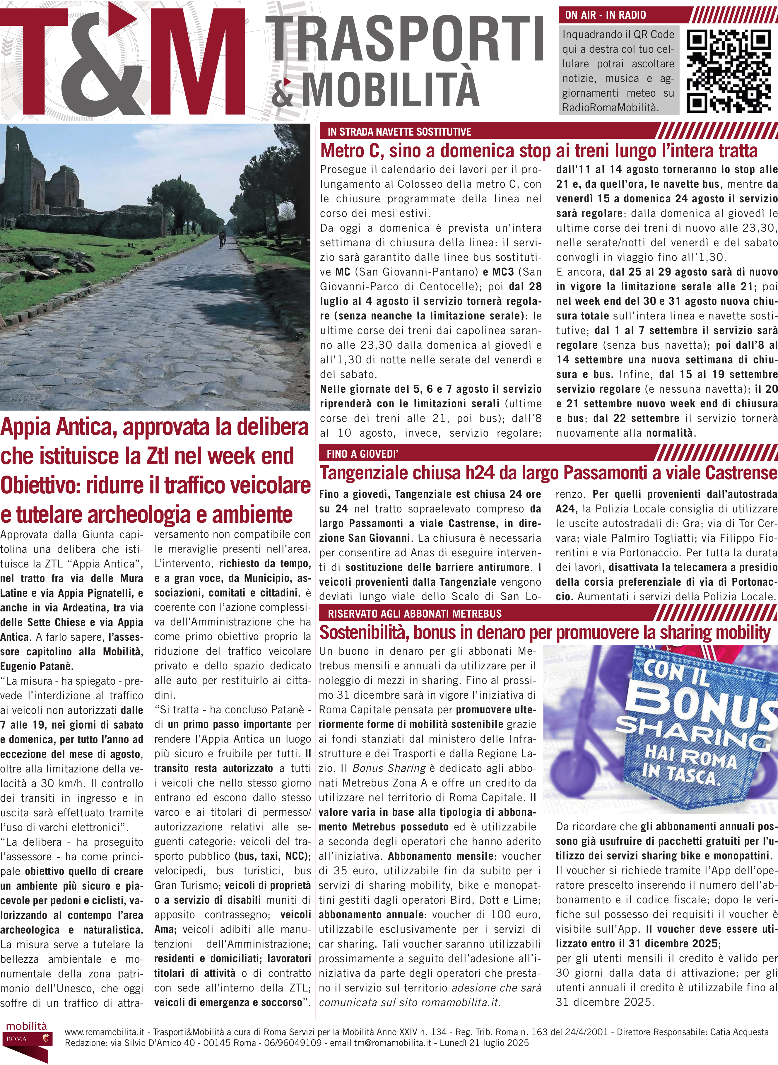 Appia Antica, approvata la delibera per la ZTL nel weekend