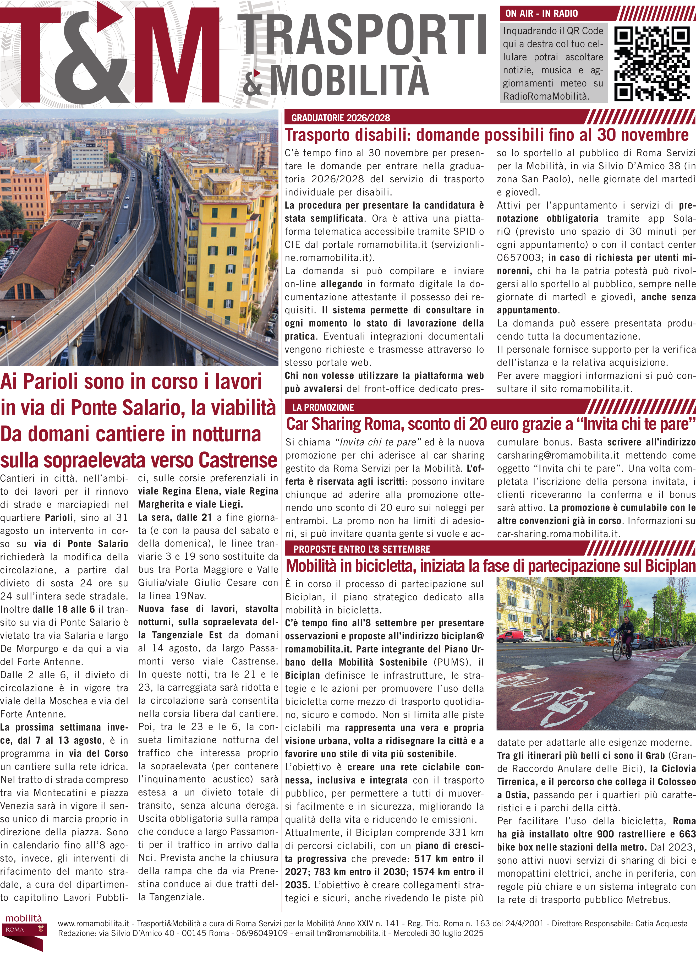 Parioli, lavori in corso in via di Ponte Salario: da domani cantiere notturno sulla sopraelevata