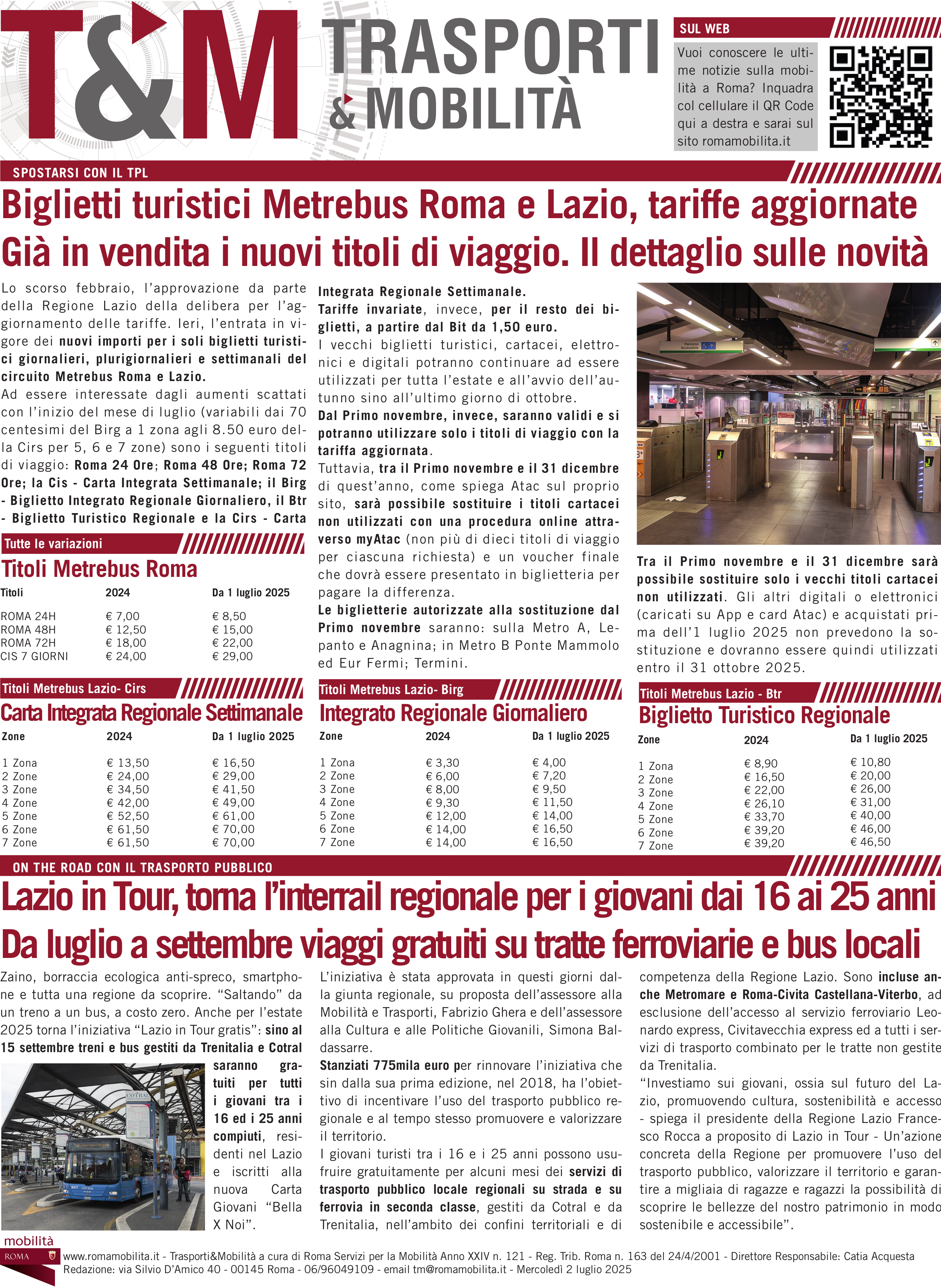 Biglietti Metrebus, tariffe aggiornate per i titoli turistici