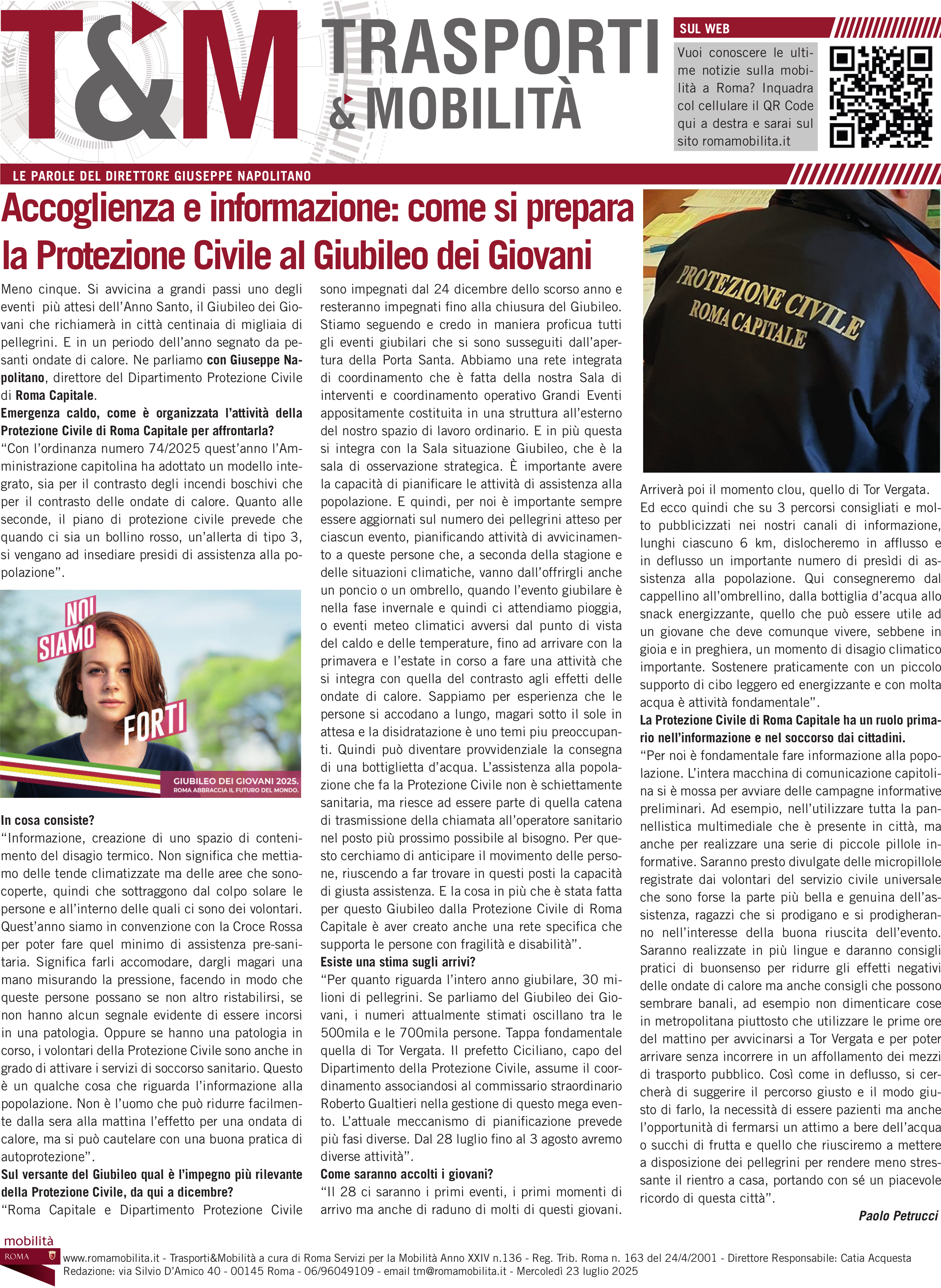 Accoglienza e informazione, la Protezione Civile si prepara al Giubileo dei Giovani