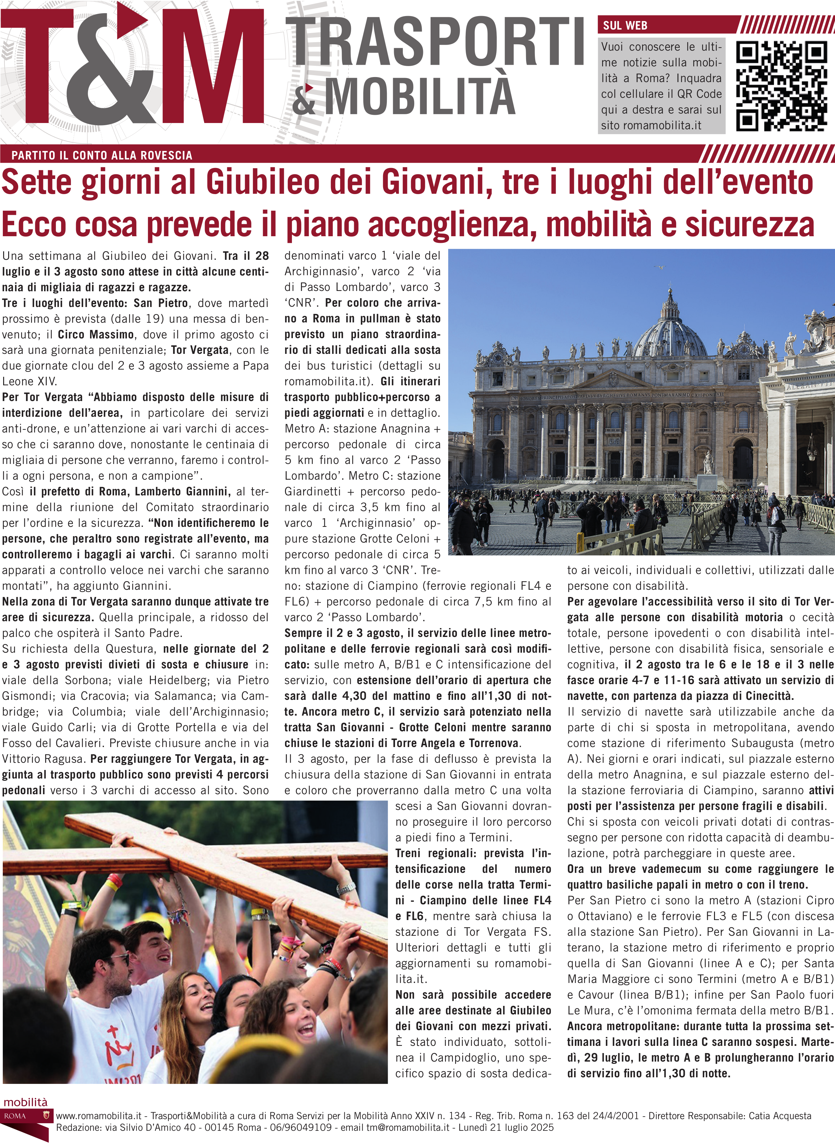 Sette giorni al Giubileo dei Giovani, ecco il piano accoglienza, sicurezza e mobilità