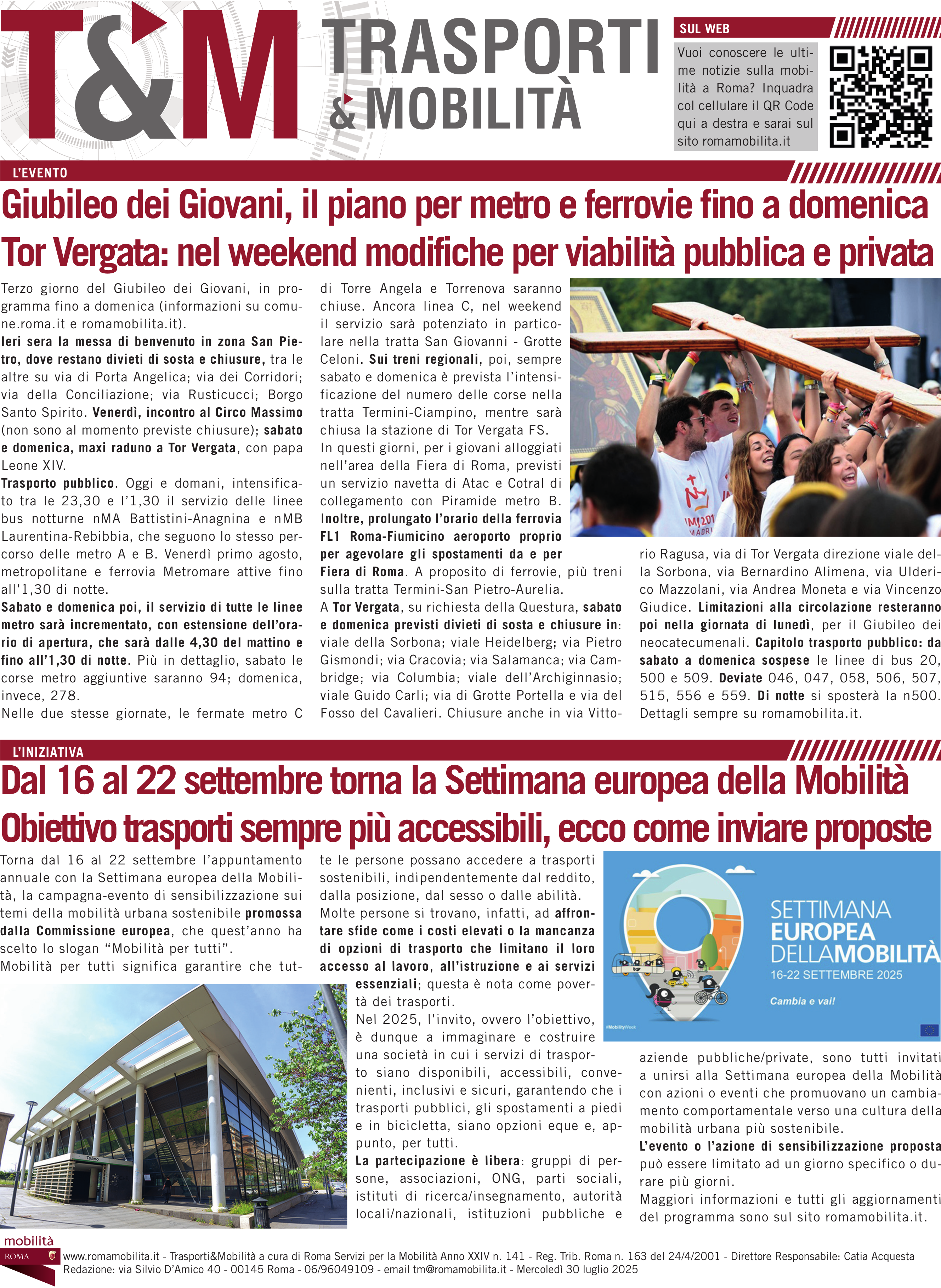 Giubileo dei Giovani, nel weekend modifiche per la viabilità a Tor Vergata