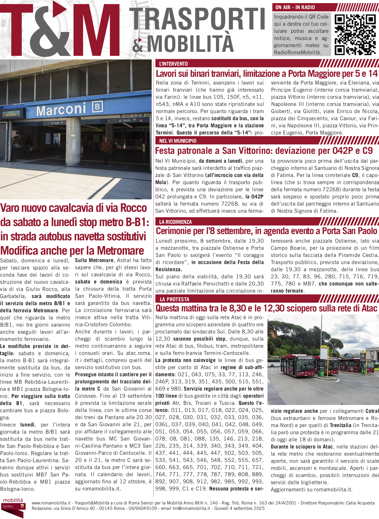 Varo nuovo cavalcavia di via Rocco da sabato a lunedì stop metro B-B1: in strada autobus navetta sostitutivi Modifica anche per la Metromare
