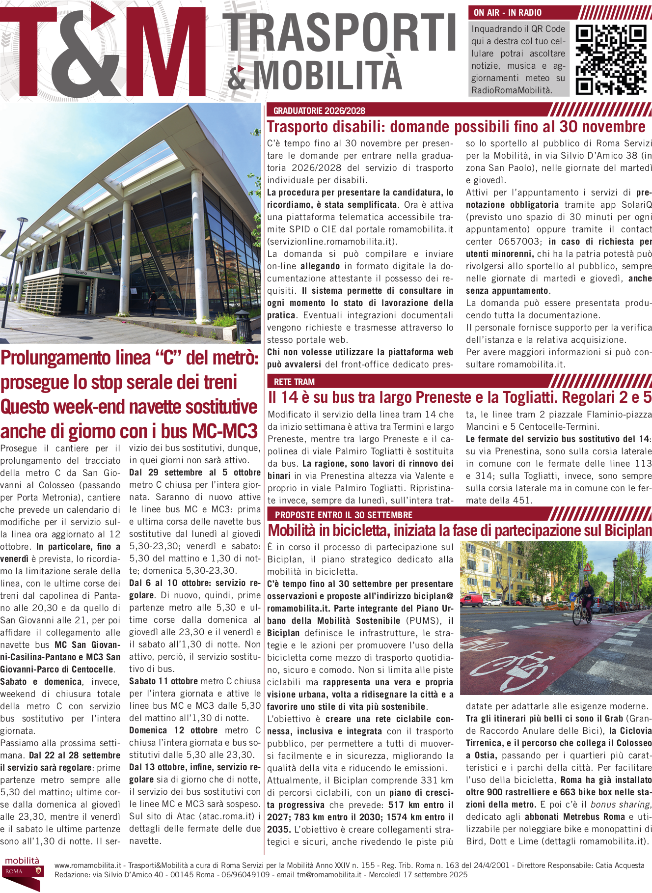 Prolungamento linea “C” del metrò: prosegue lo stop serale dei treni Questo week-end navette sostitutive anche di giorno con i bus MC-MC3