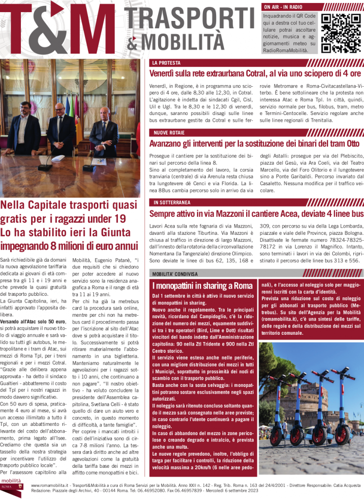 Nella Capitale trasporti quasi gratis per i ragazzi under 19. 