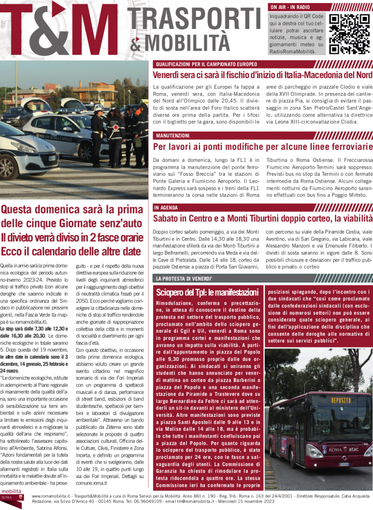 Questa domenica sarà la prima delle cinque giornate senz’auto. Il divieto verrà diviso in 2 fasce orarie. Ecco il calendario delle altre date.