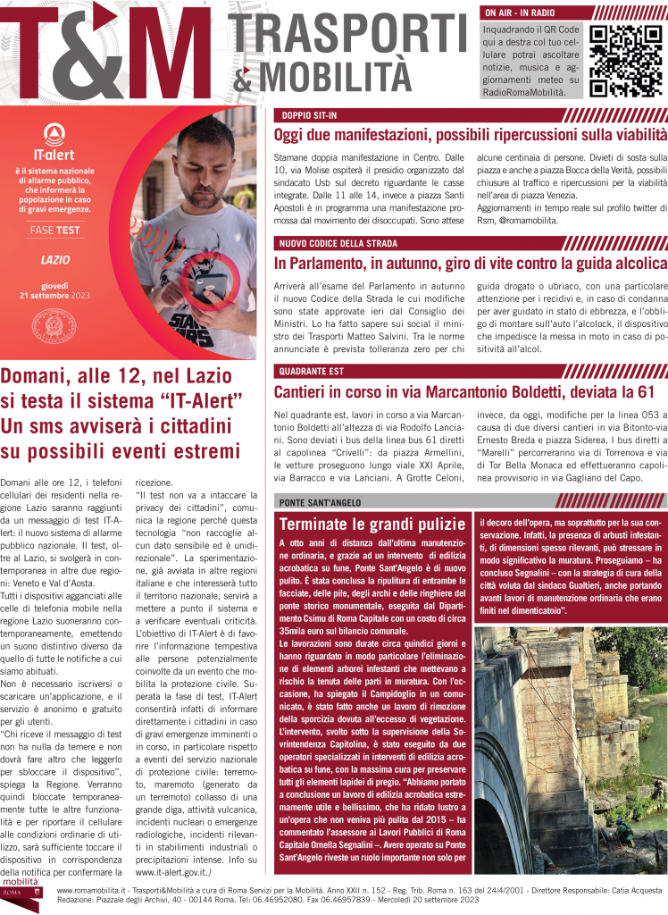 Domani alle 12 si testa il sistema "IT-Alert" nel Lazio