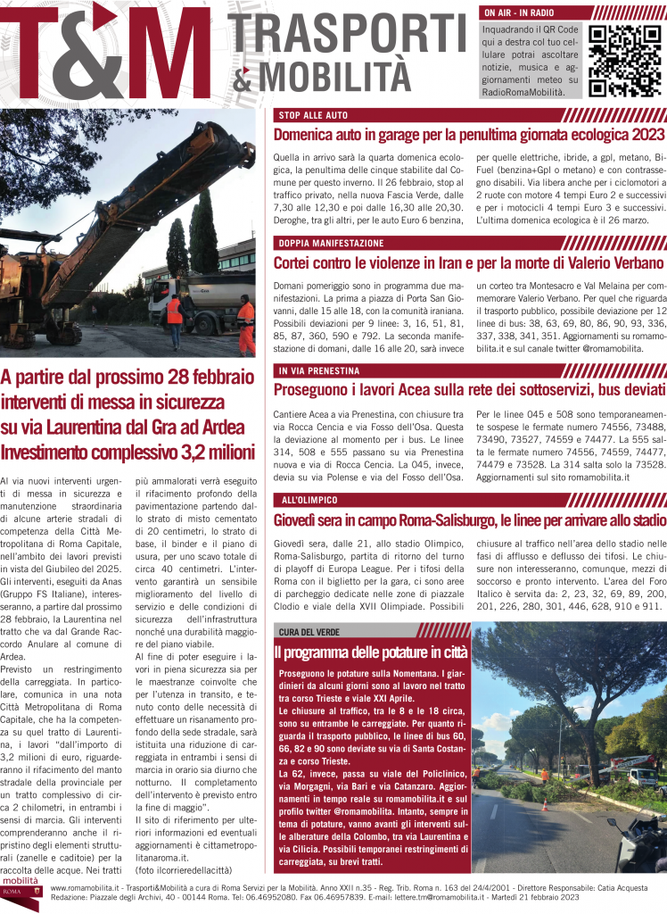 A partire dal prossimo 28 febbraio interventi di messa in sicurezza su via Laurentina dal Gra ad Ardea Investimento complessivo 3,2 milioni