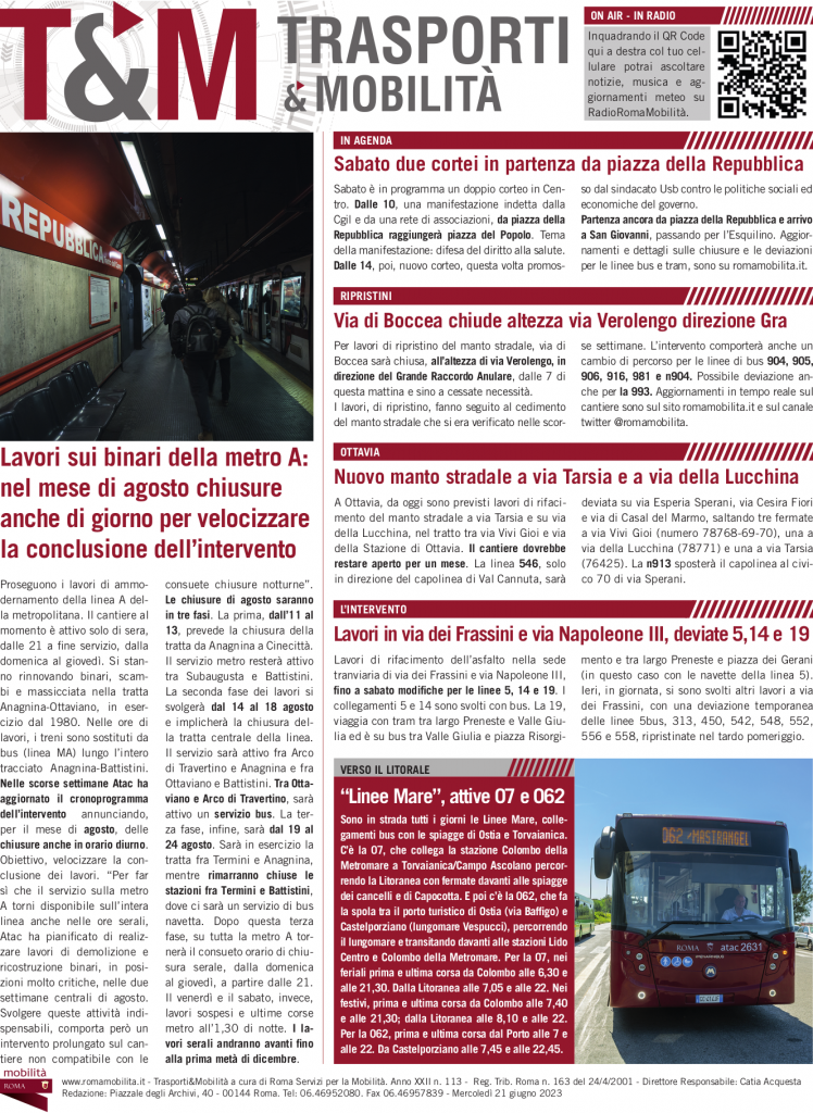 Lavori sui binari della metro A: nel mese di agosto chiusure anche di giorno per velocizzare la conclusione dell’intervento