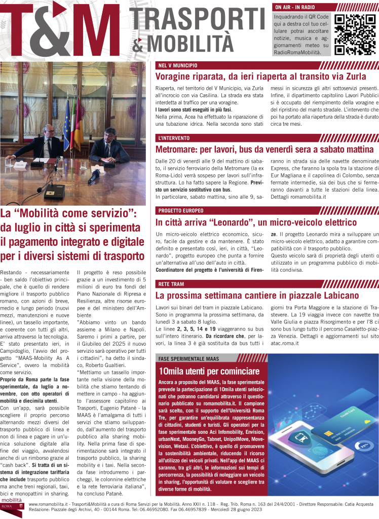 La “Mobilità come servizio”: da luglio in città si sperimenta il pagamento integrato e digitale per i diversi sistemi di trasporto