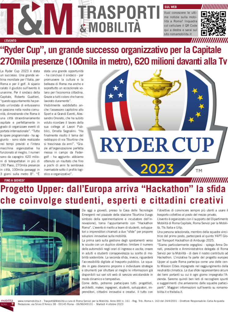 Ryder Cup, un grande successo organizzativo per la Capitale. 270.000 presenze (100.000 in metro) 620 milioni davanti alla tv