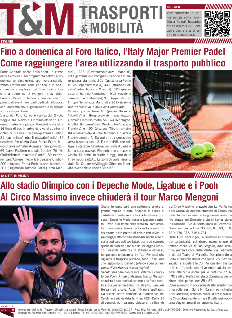 Fino a domenica al Foro Italico, l'Italy Major Premier Padel. Come raggiungere l'area utilizzando il trasporto pubblico.