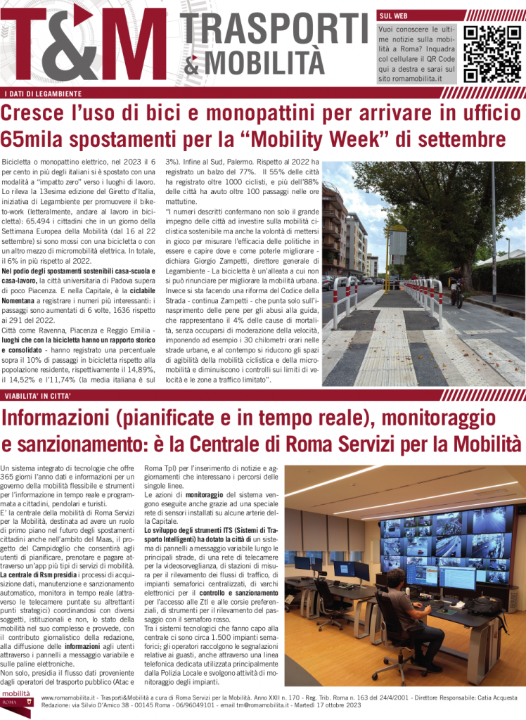 Cresce l'uso di bici e monopattini per arrivare in ufficio. 65.000 spostamenti per la Mobility Week di settembre