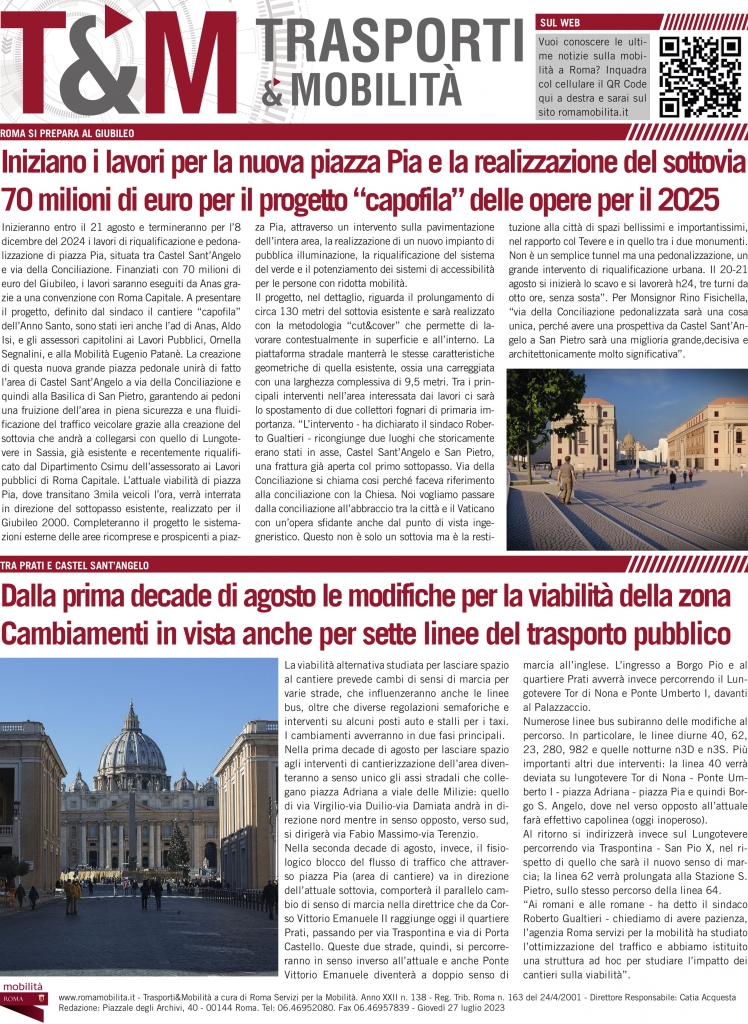 Iniziano i lavori per la nuova piazza Pia e la realizzazione del sottovia