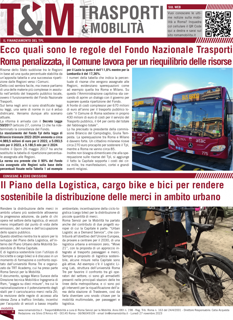 Le regole del Fondo Nazionale Trasporti, il Comune lavora per il riequilibrio delle risorse 
