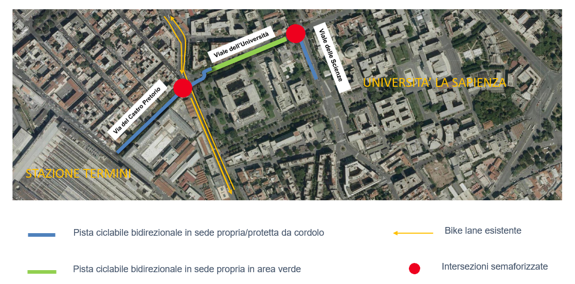 Ciclabile Termini Sapienza con legenda