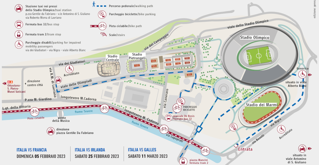 Mappa dell'area intorno allo Stadio Olimpico di Roma
