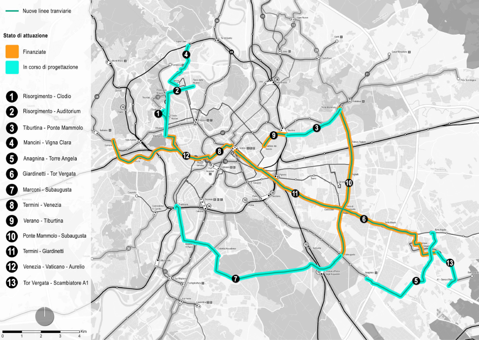 Piano delle nuove linee tram