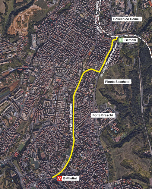 La pista ciclabile FL3 Gemelli Metro A Battistini