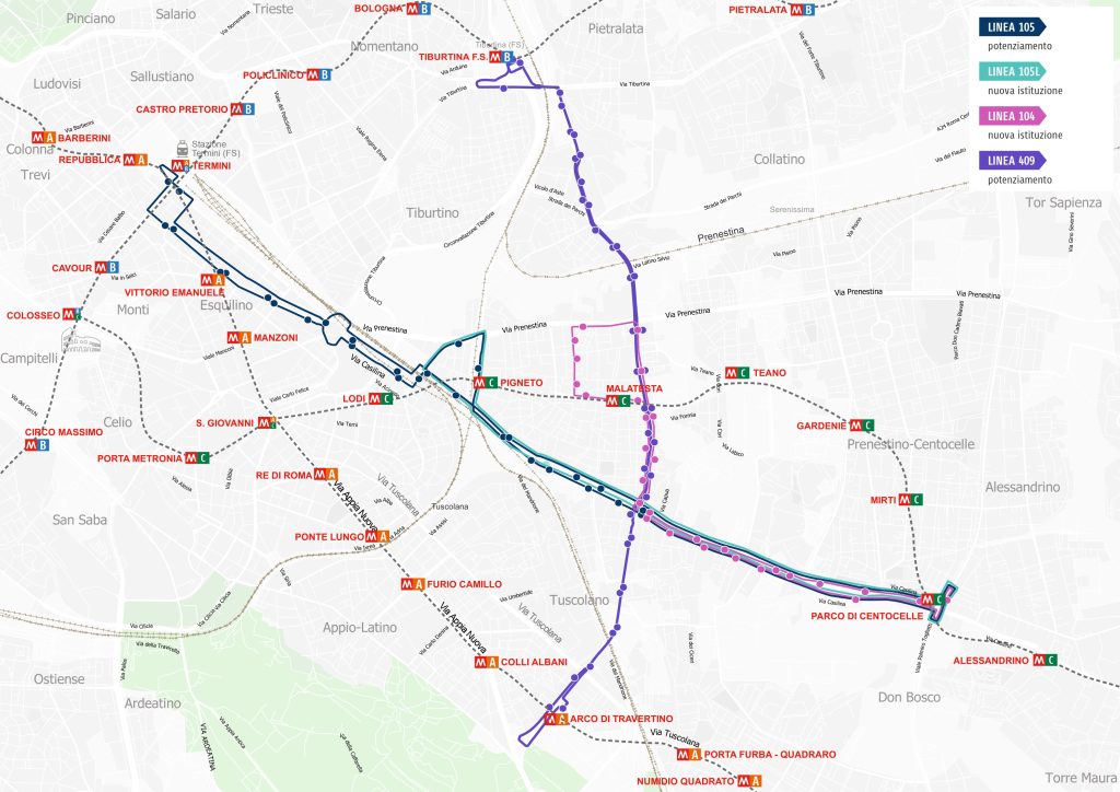 Una nuova rete per via Casilina, più corse, più connessioni 1 Mappa TLP Casilina V8 MM page 0001 1