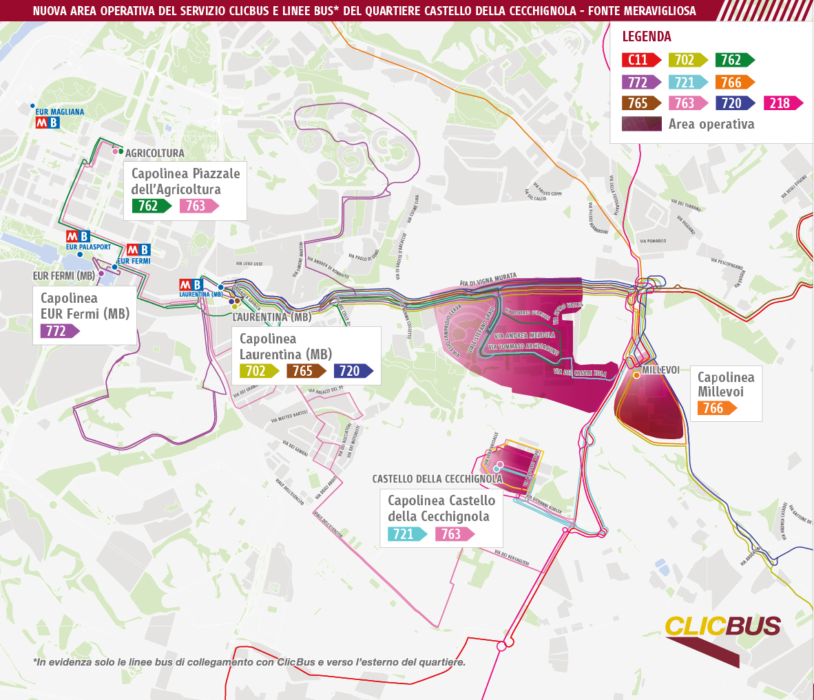 ClicBus Castello della Cecchignola - Fonte Meravigliosa 3 CECCHIGNOLA mappa
