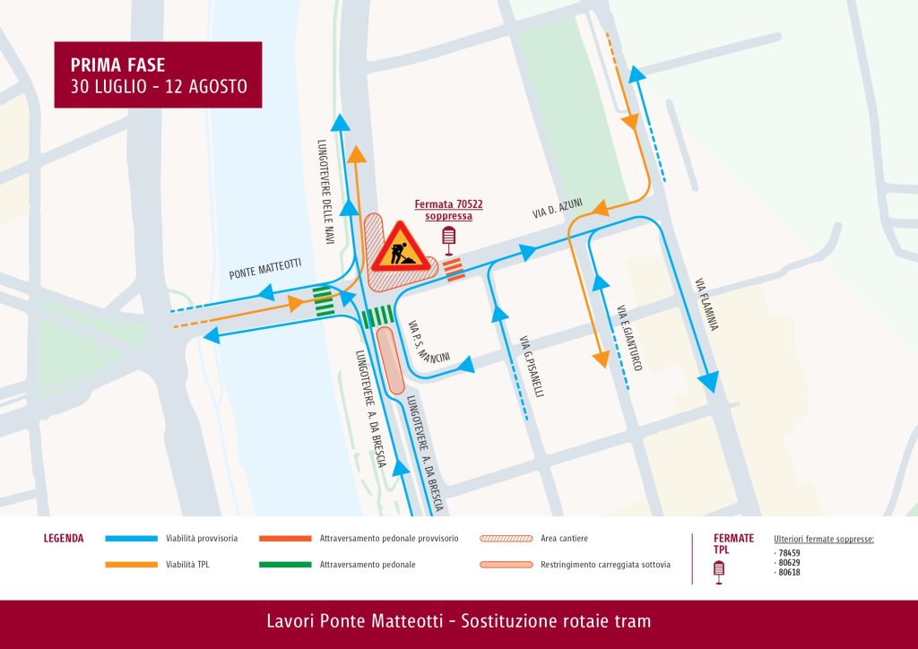 Ponte Matteotti/via Azuni: da giovedì cantiere sui binari e cambi di viabilità 1 Mappa ponte Matteotti